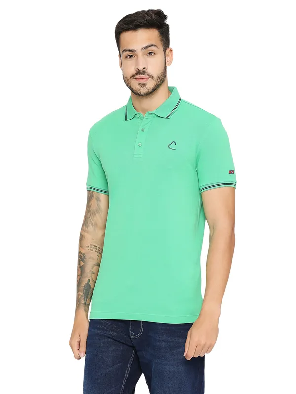 Being Human Regular Fit Men Polo Neck T-Shirts-Sea Green