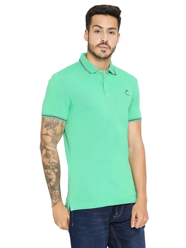 Being Human Regular Fit Men Polo Neck T-Shirts-Sea Green