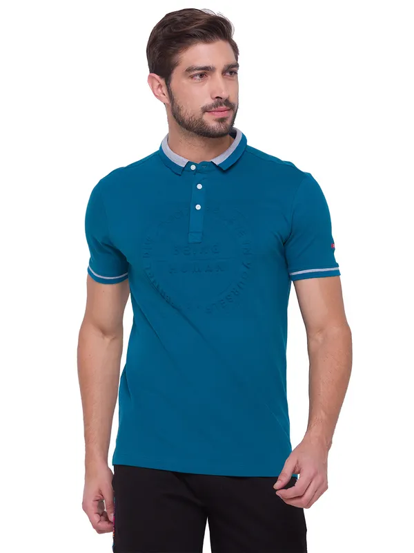 Being Human Regular Fit Men Polo Neck T-Shirts-Ocean Blue