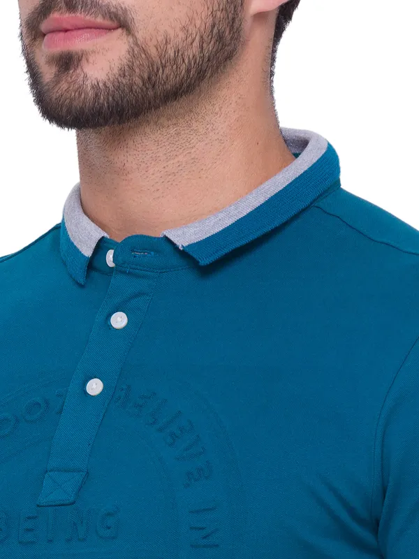 Being Human Regular Fit Men Polo Neck T-Shirts-Ocean Blue