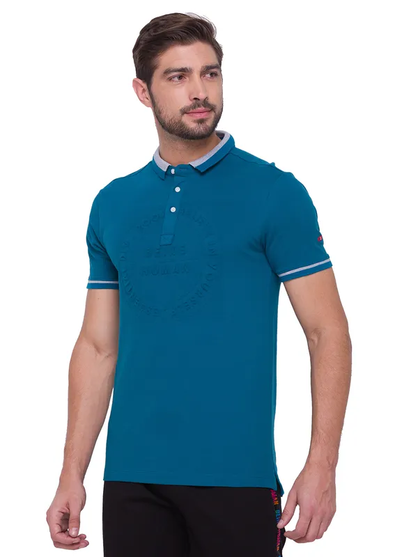 Being Human Regular Fit Men Polo Neck T-Shirts-Ocean Blue