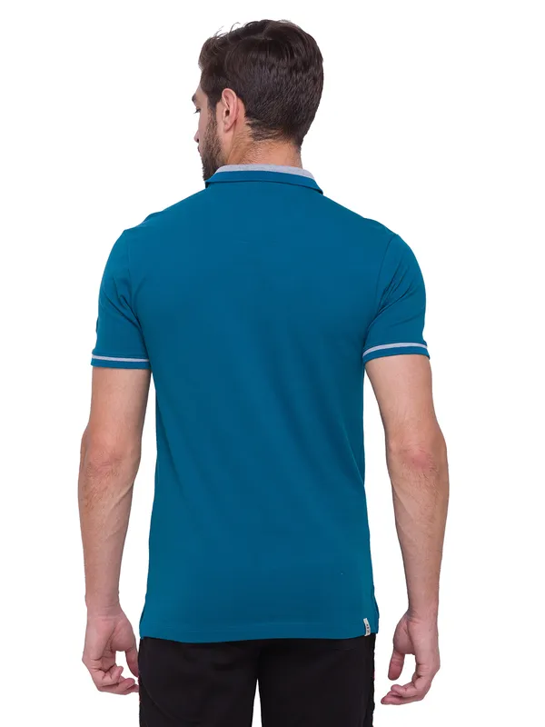 Being Human Regular Fit Men Polo Neck T-Shirts-Ocean Blue