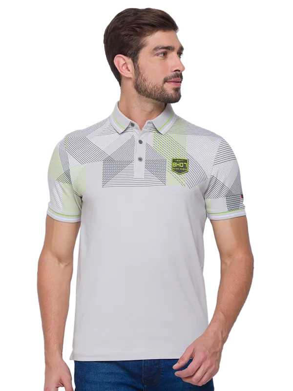 Being Human Clothing Men Regular Fit Polo Neck T-Shirts-Light Grey