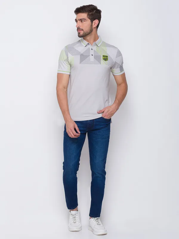 Being Human Clothing Men Regular Fit Polo Neck T-Shirts-Light Grey