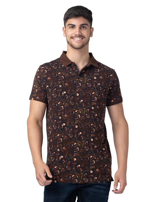 Being Human Slim Fit Men Polo Neck T-Shirts-Black Coffee