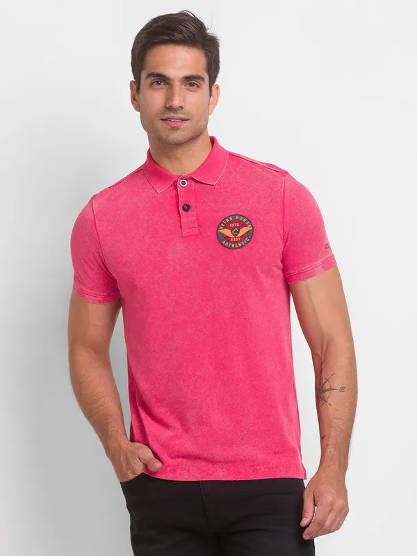 Being Human Clothing Men Slim Fit Polo Neck T-Shirts-Raspberry