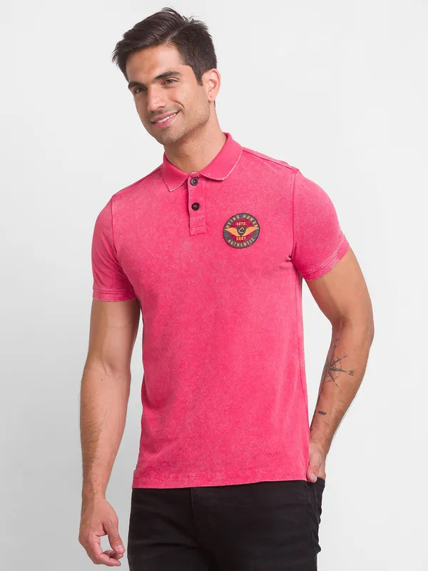 Being Human Clothing Men Slim Fit Polo Neck T-Shirts-Raspberry