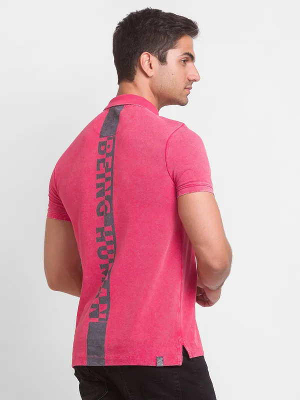 Being Human Clothing Men Slim Fit Polo Neck T-Shirts-Raspberry