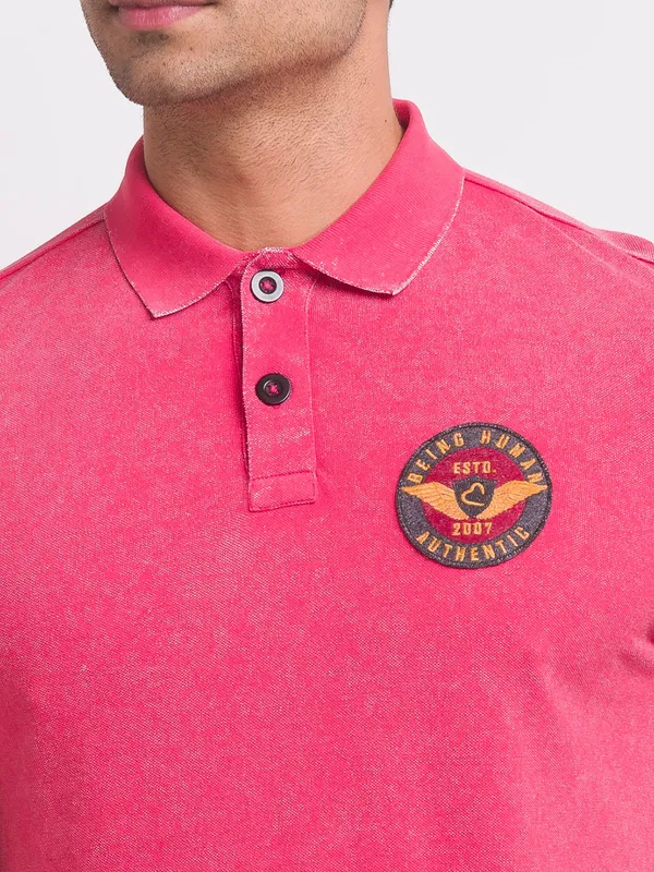 Being Human Clothing Men Slim Fit Polo Neck T-Shirts-Raspberry