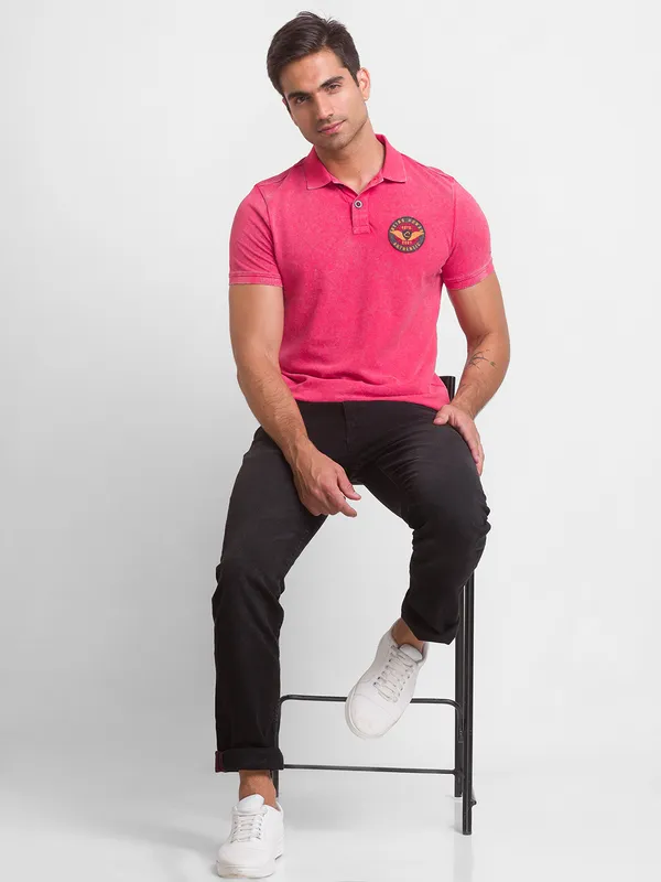 Being Human Clothing Men Slim Fit Polo Neck T-Shirts-Raspberry