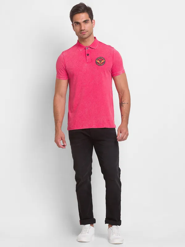 Being Human Clothing Men Slim Fit Polo Neck T-Shirts-Raspberry