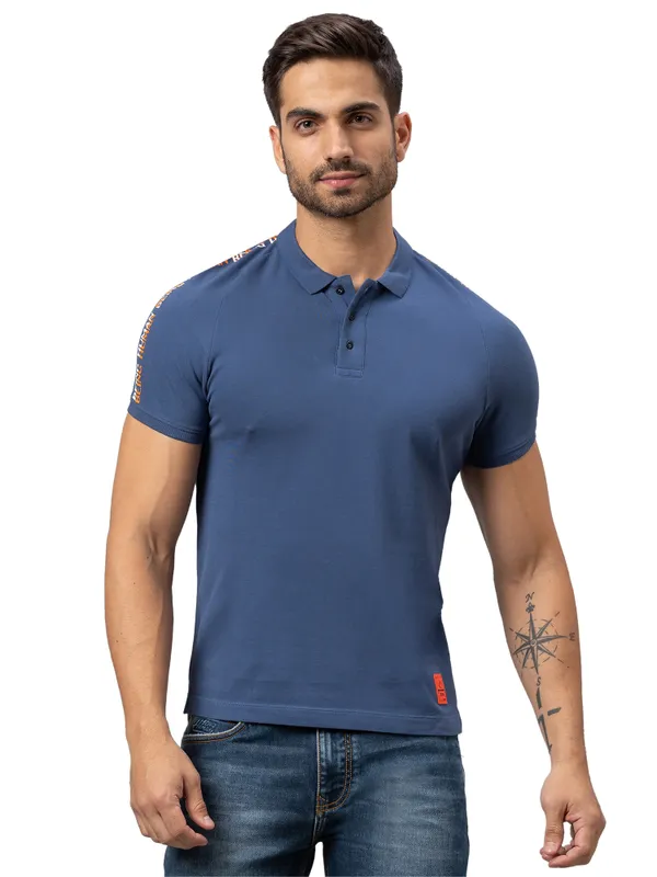 Being Human Regular Fit Men Polo Neck T-Shirts-Ocean Blue