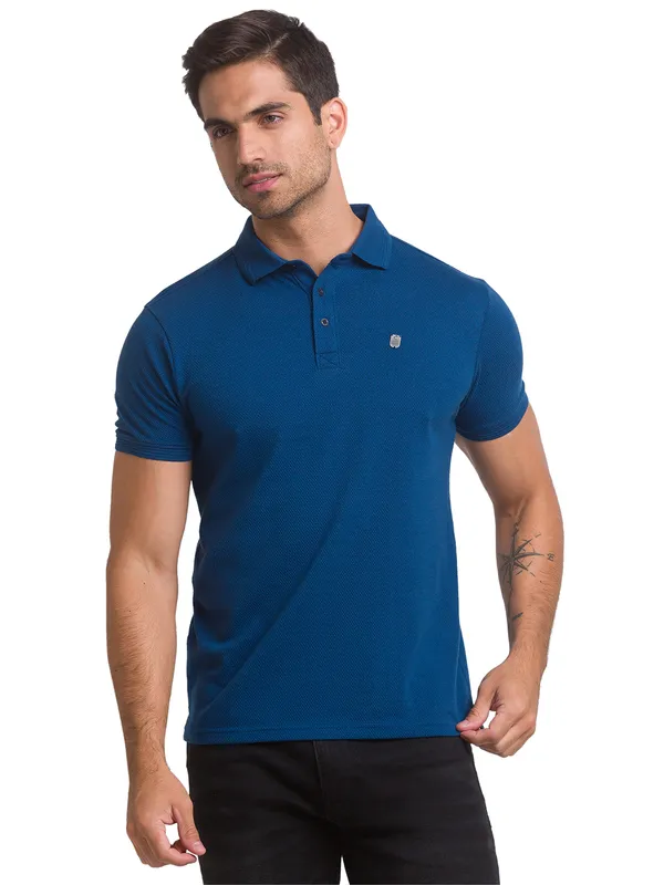 Being Human Clothing Men Regular Fit Polo Neck T-Shirts-Ocean Blue