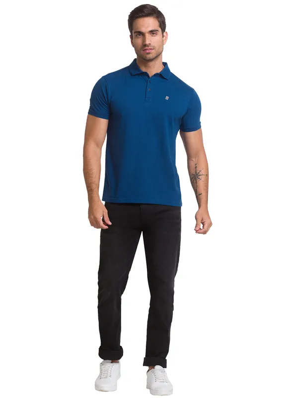 Being Human Clothing Men Regular Fit Polo Neck T-Shirts-Ocean Blue