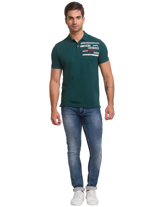 Being Human Slim Fit Men Polo Neck T-Shirts-Forest Green