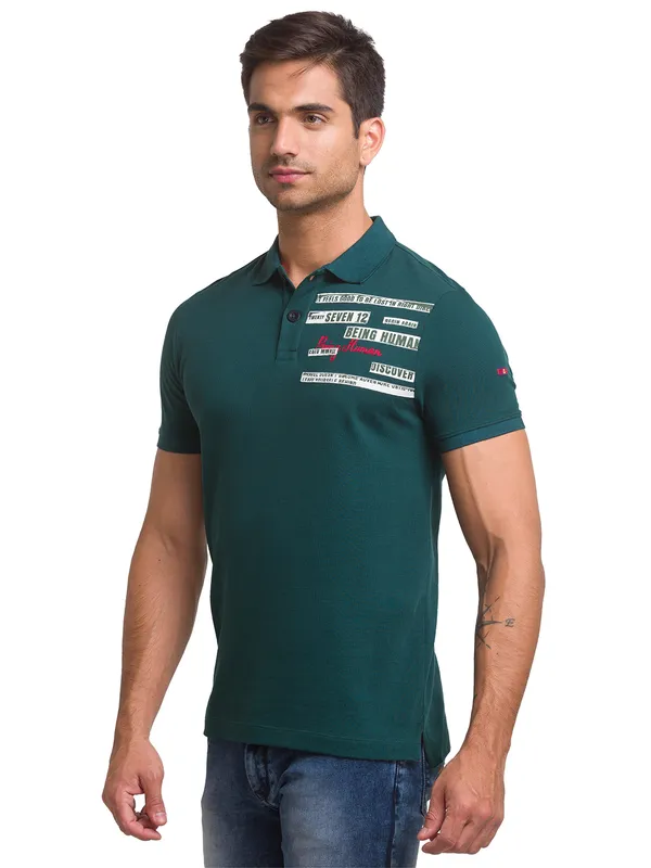 Being Human Slim Fit Men Polo Neck T-Shirts-Forest Green