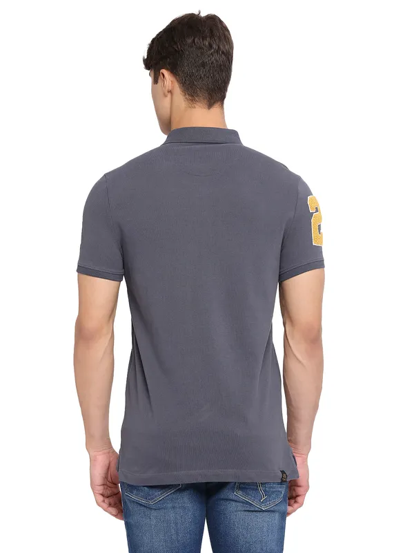 Being Human Slim Fit Men Polo Neck T-Shirts-Charcoal