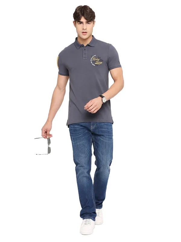 Being Human Slim Fit Men Polo Neck T-Shirts-Charcoal