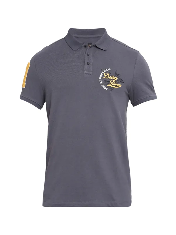 Being Human Slim Fit Men Polo Neck T-Shirts-Charcoal