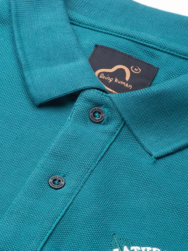 Being Human Slim Fit Men Polo Neck T-Shirts-Dark Teal