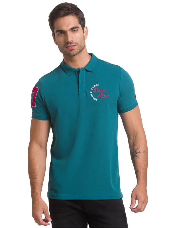 Being Human Slim Fit Men Polo Neck T-Shirts-Dark Teal