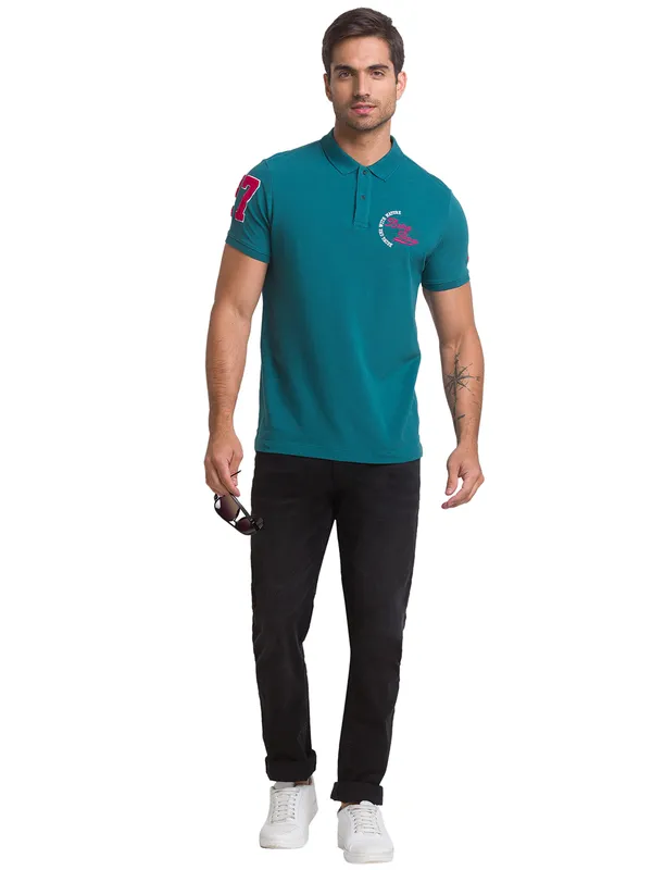 Being Human Slim Fit Men Polo Neck T-Shirts-Dark Teal