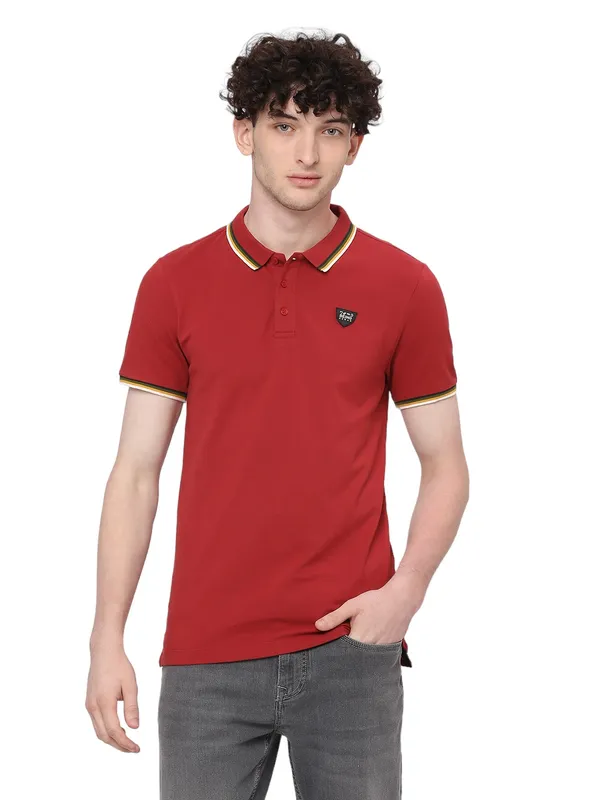 Being Human Clothing Men Regular Fit Polo Neck T-Shirts-Brick
