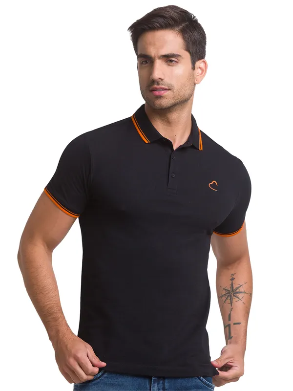 Being Human Regular Fit Men Polo Neck T-Shirts-Black