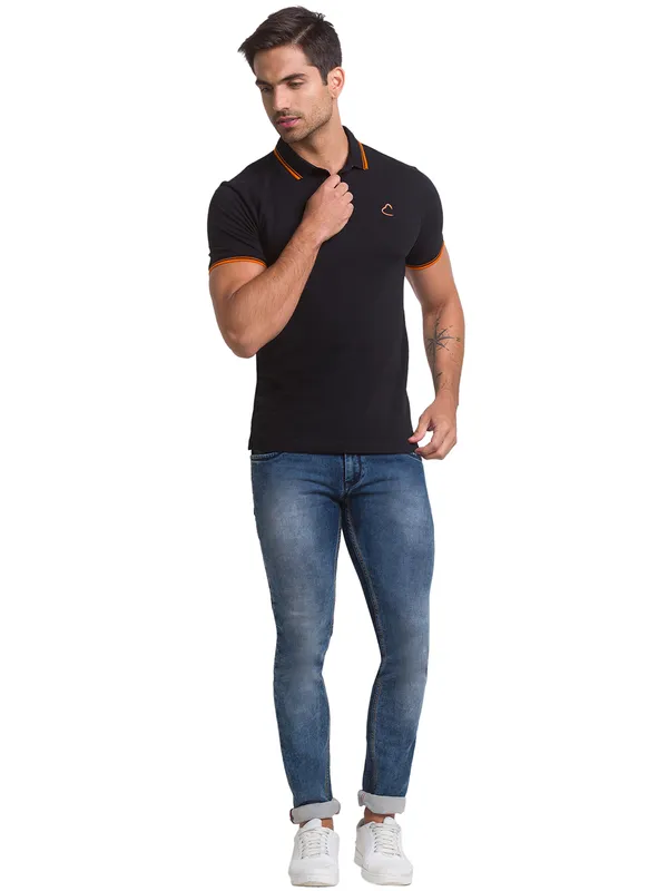 Being Human Regular Fit Men Polo Neck T-Shirts-Black