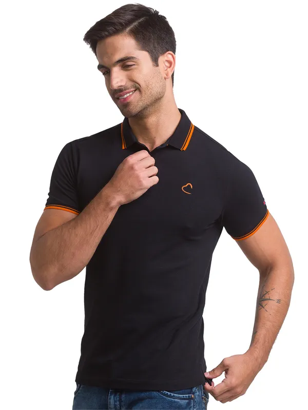 Being Human Regular Fit Men Polo Neck T-Shirts-Black