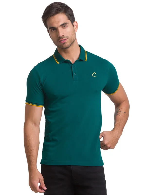 Being Human Regular Fit Men Polo Neck T-Shirts-Forest Green