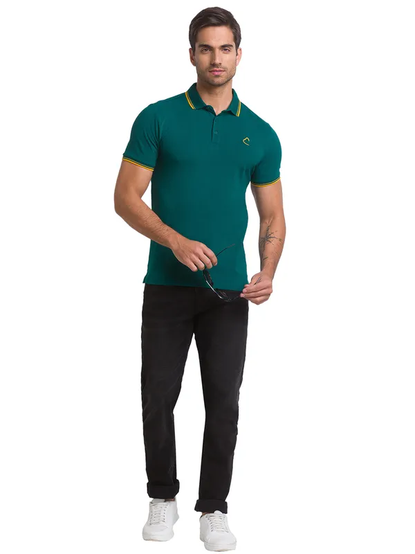 Being Human Regular Fit Men Polo Neck T-Shirts-Forest Green