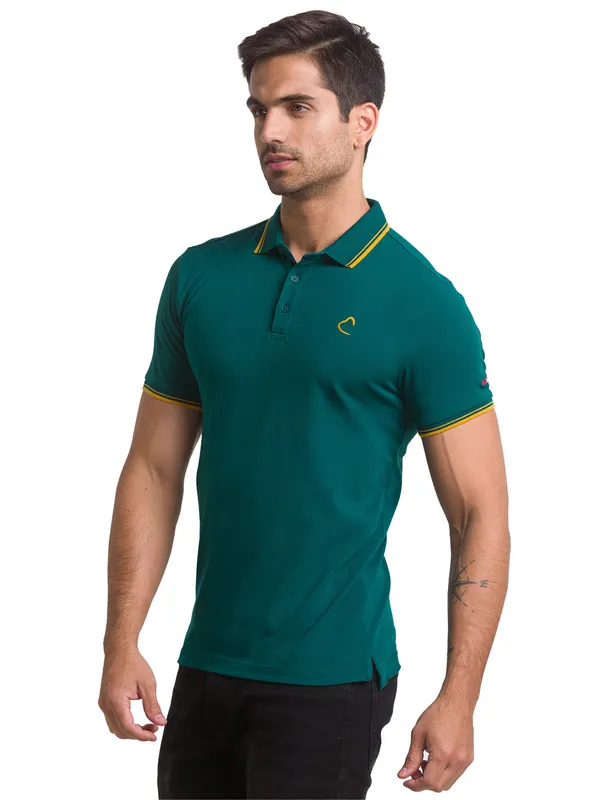 Being Human Regular Fit Men Polo Neck T-Shirts-Forest Green