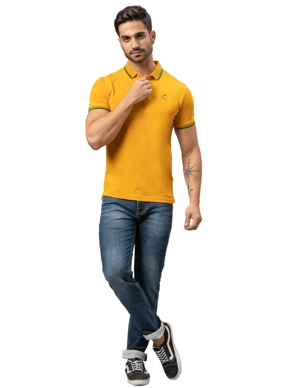 Being Human Regular Fit Men Polo Neck T-Shirts-Mustard