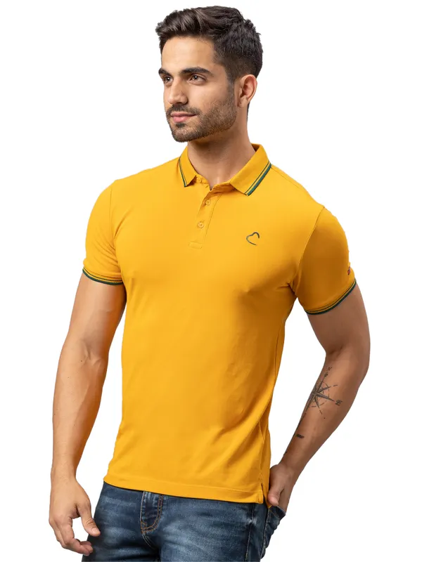 Being Human Regular Fit Men Polo Neck T-Shirts-Mustard