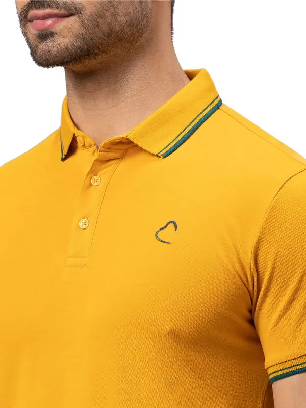 Being Human Regular Fit Men Polo Neck T-Shirts-Mustard