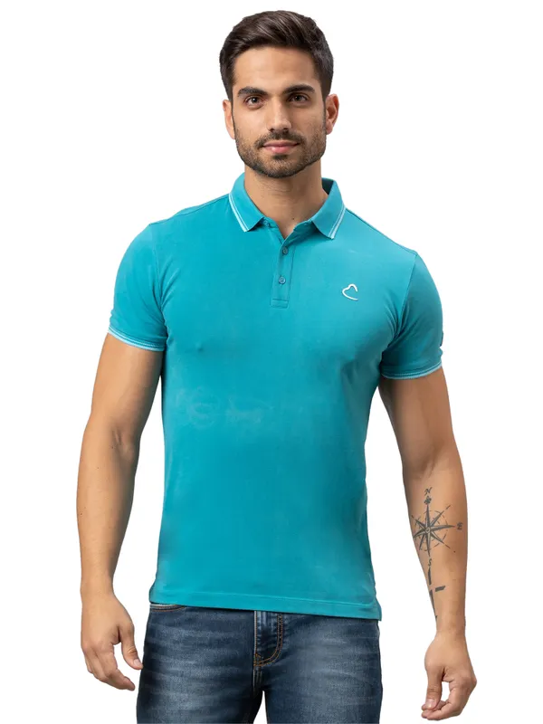 Being Human Regular Fit Men Polo Neck T-Shirts-Turquoise