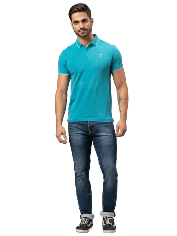 Being Human Regular Fit Men Polo Neck T-Shirts-Turquoise