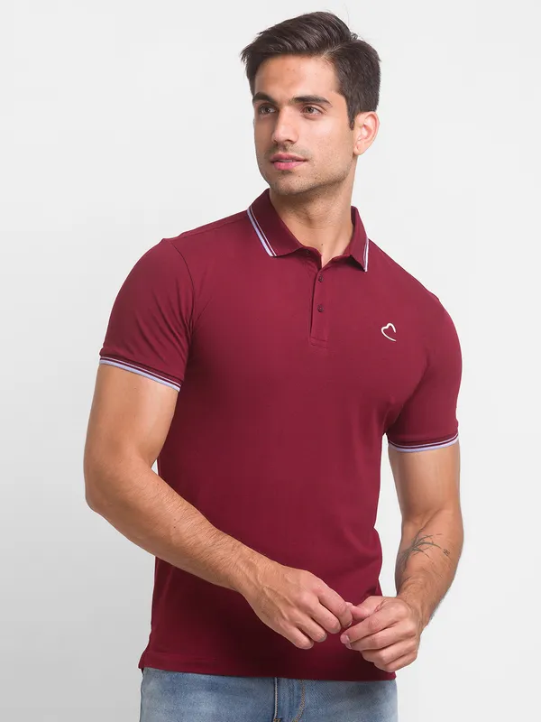 Being Human Regular Fit Men Polo Neck T-Shirts-Wine