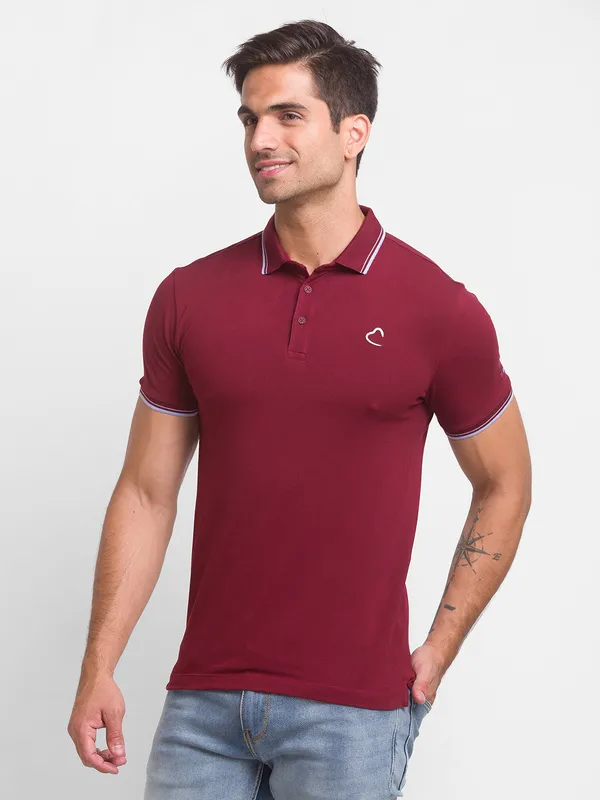 Being Human Regular Fit Men Polo Neck T-Shirts-Wine