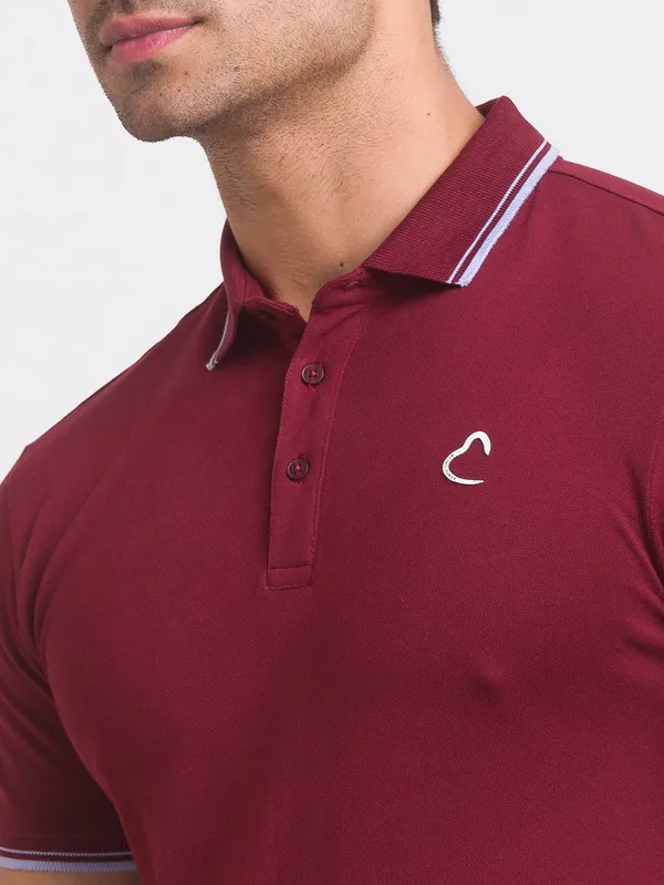 Being Human Regular Fit Men Polo Neck T-Shirts-Wine