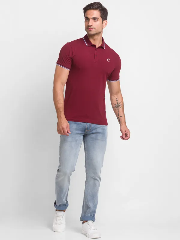 Being Human Regular Fit Men Polo Neck T-Shirts-Wine