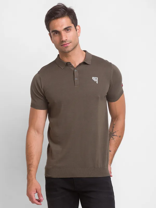 Being Human Regular Fit Men Polo Neck T-Shirts-Lt.Olive