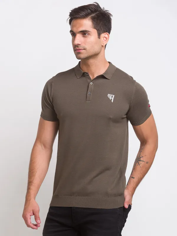 Being Human Regular Fit Men Polo Neck T-Shirts-Lt.Olive