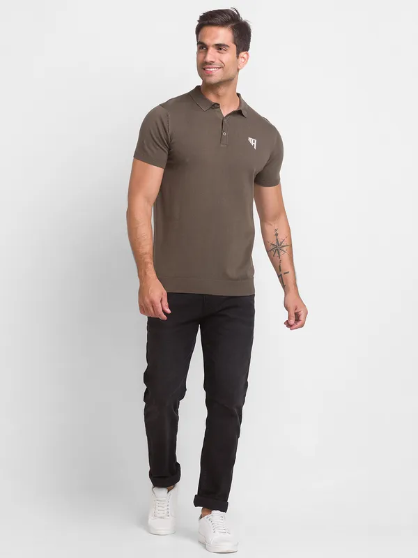 Being Human Regular Fit Men Polo Neck T-Shirts-Lt.Olive