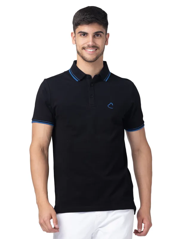 Being Human Clothing Men Regular Fit Polo Neck T-Shirts-Black
