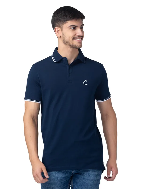 Being Human Clothing Men Regular Fit Polo Neck T-Shirts-Navy