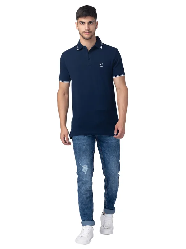 Being Human Clothing Men Regular Fit Polo Neck T-Shirts-Navy