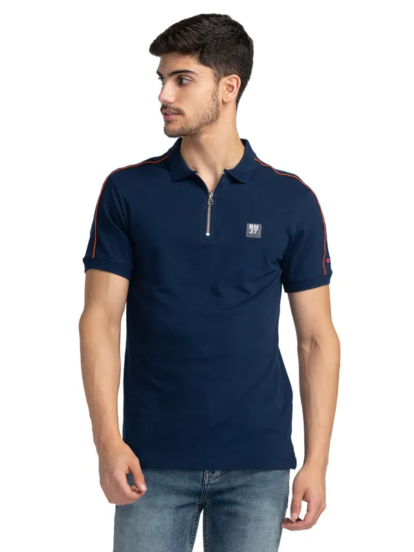 Being Human Clothing Men Regular Fit Polo Neck T-Shirts-Navy