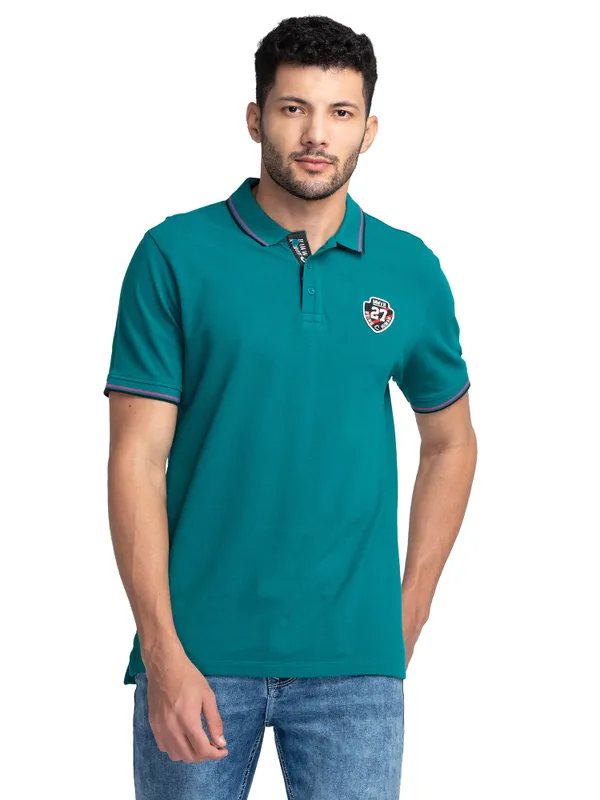 Being Human Regular Fit Men Polo Neck T-Shirts-Dark Teal